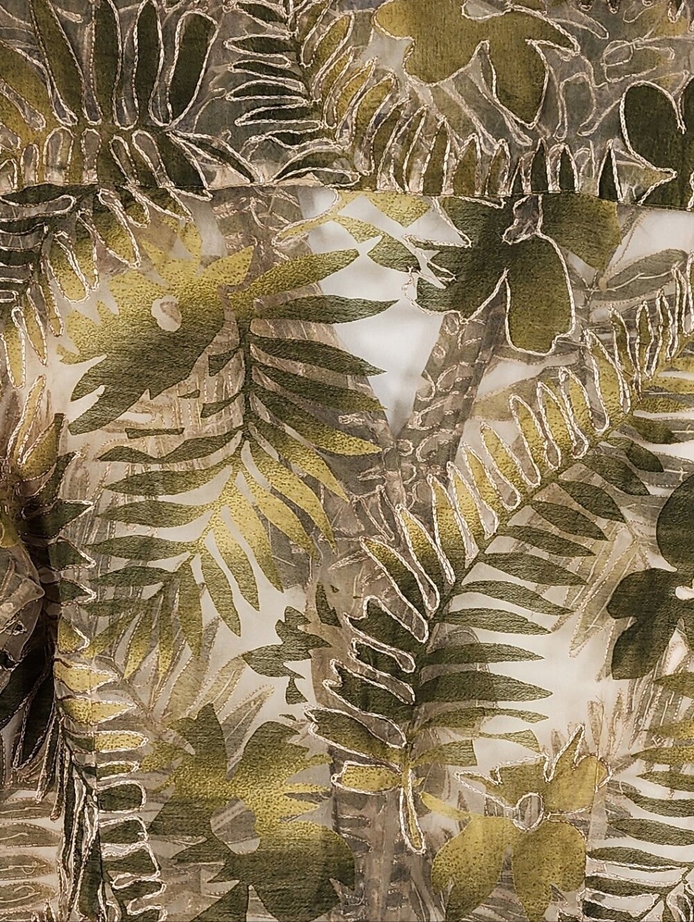 new directions Olive Green Sheer Tropical Leaf Shirt Jacket - Picture 8 of 8